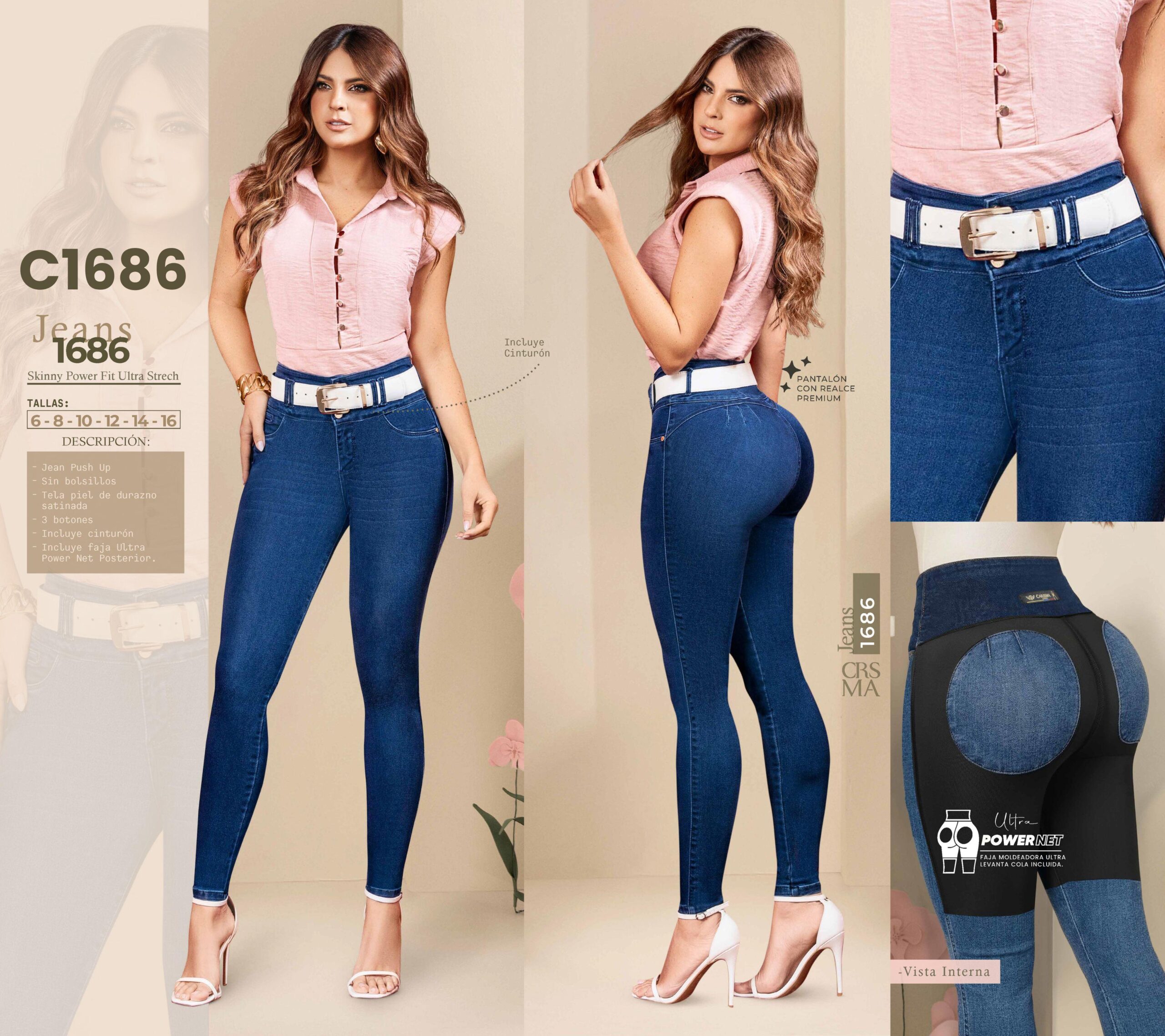 070 -C1686 Jean Colombiano con Realce Premium con Faja Interna